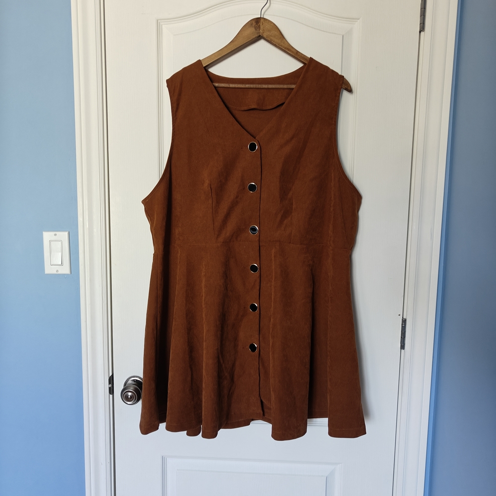 Brown Sleeveless Button-Down Top